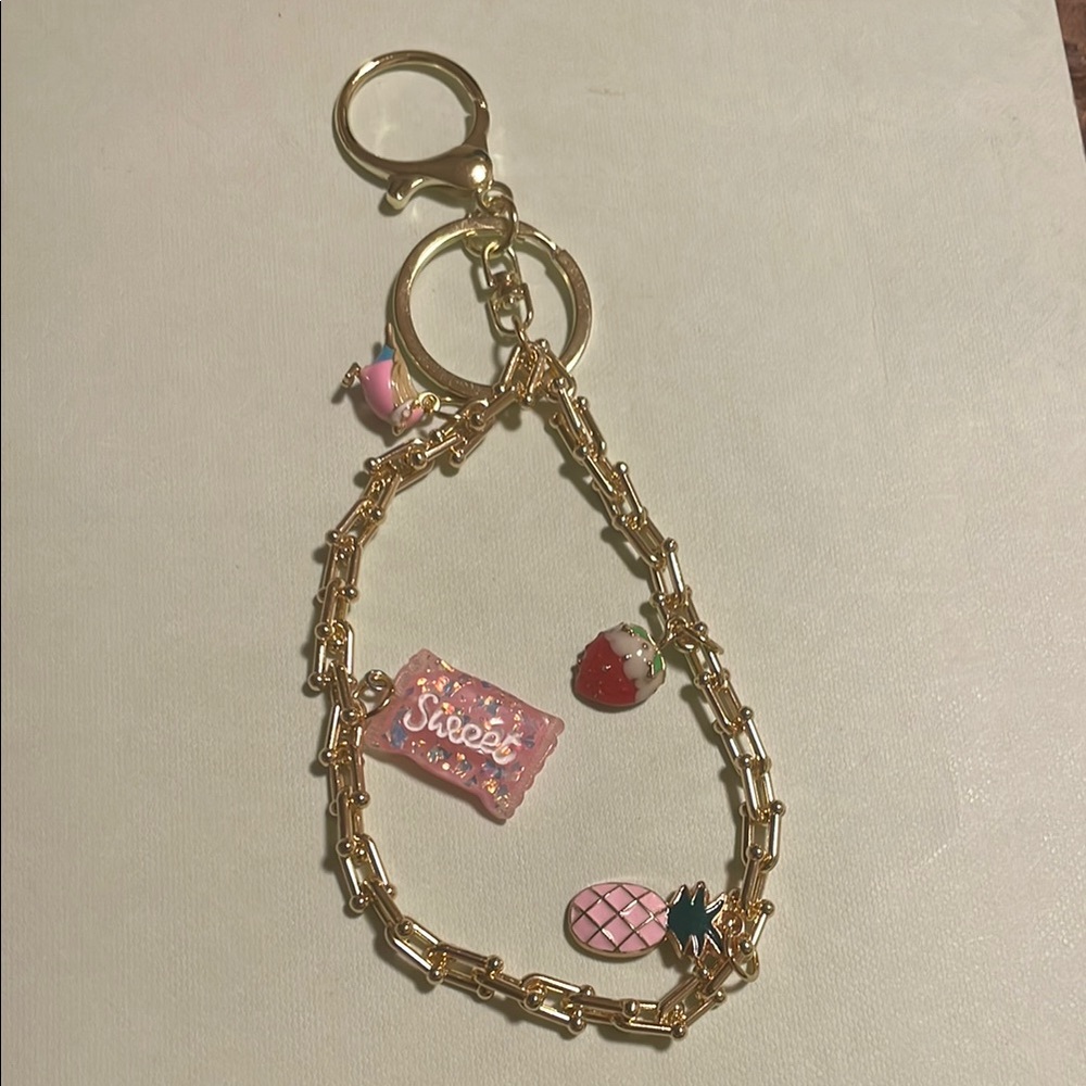 Gold and Pink Charm Keychain